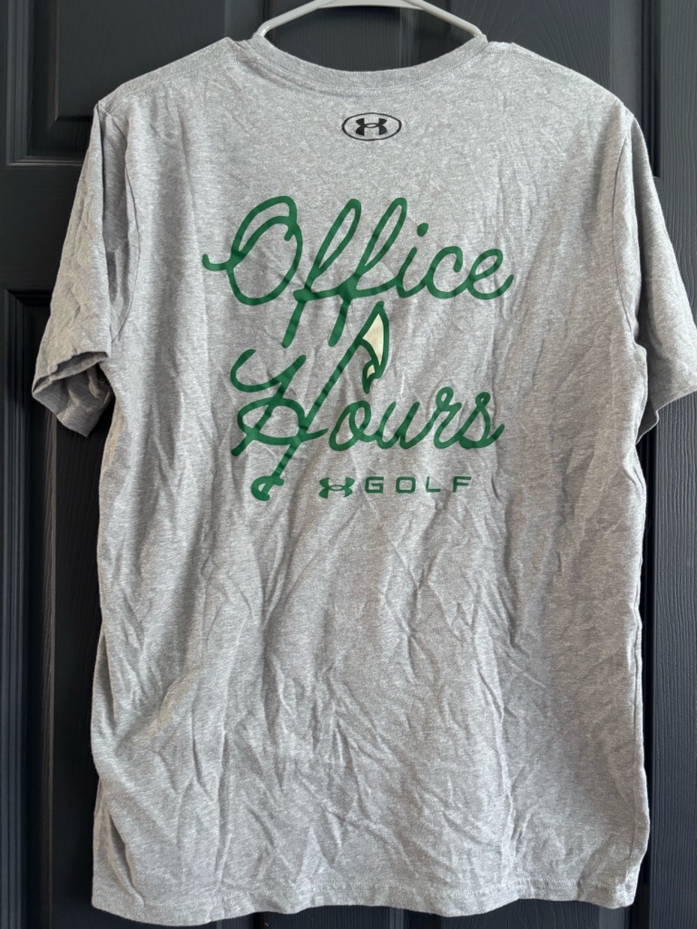 Under Armour Light Gray Heather Short Sleeve Tee with Green Chest Logo - Picture 4 of 4